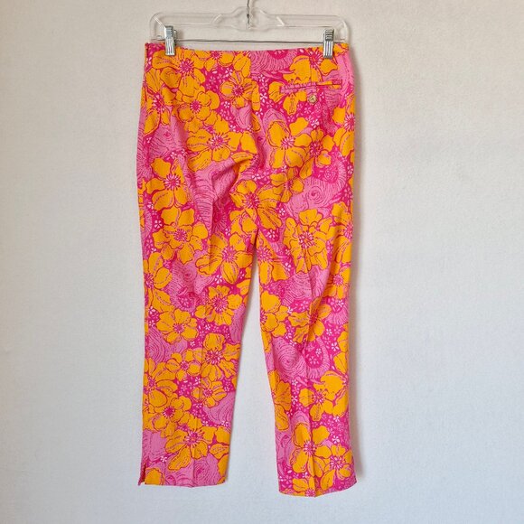 Lilly Pulitzer Resort Fit Elephant Floral Capri Pants Zip Pink Orange - Picture 4 of 13